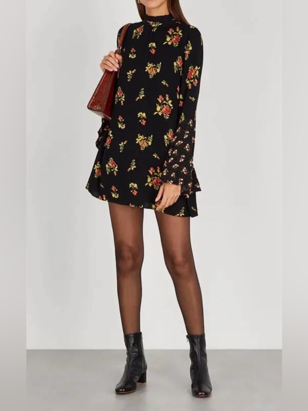 🆕Free People Tate Floral-Print Tunic Dress Black Combo XL🆕